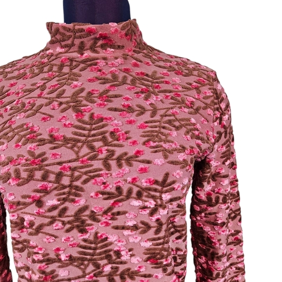 Vintage 90s Only Hearts Pink Pink & Velvet Cherry Blossom Turtleneck Large M21 - Picture 2 of 9